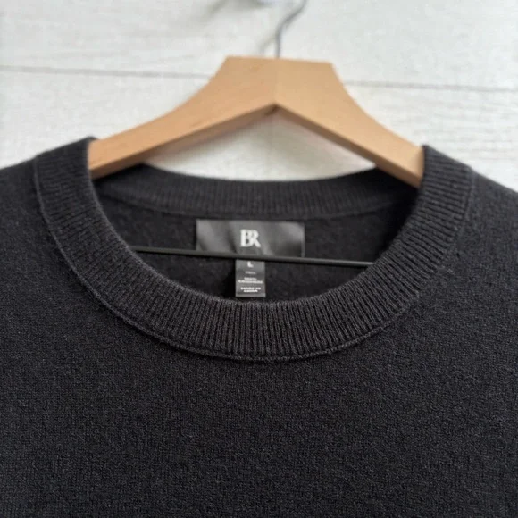 Banana Republic Men's 100% Cashmere Crew Neck Sweater in Black Soft 12 Gauge, LT - Picture 5 of 11